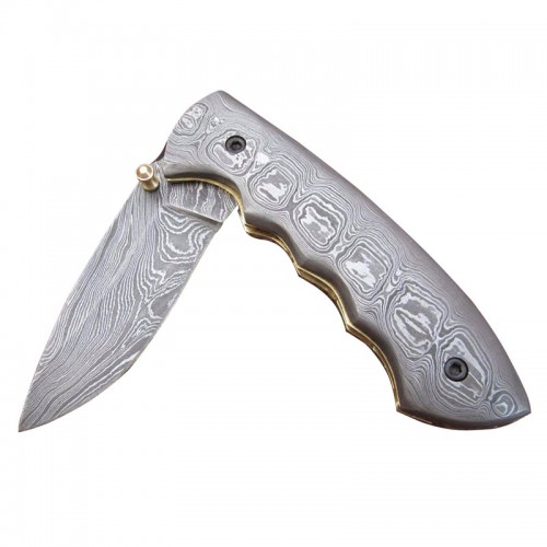 Damascus handmade folding knife sharped blade with free leather sheath